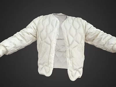 White Quilted Jacket With Open Front And Quilted Pattern Design 3d model