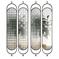 Four Panel Glass Room Divider With Metal Frame And Decorative Glass Patterns For Interior Design