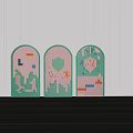 Three Colorful Building Blocks Arched Walls With Creative Collage Patterns