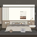 Modern Minimalist Bedroom Interior With Cozy Bed Decorative Painting And Hanging Lights