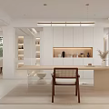 Modern Minimalist Cream Tone Living And Dining Room With Cozy Seats And Large Display Wall