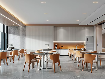Modern Break Room Design with Open Concept Space Tables Chairs and Bright Lighting 3d model