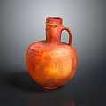 Hand Carved Orange Red Pottery Vase With Handle And Textured Surface