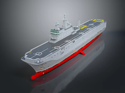Gray Warship Model With Flight Deck Superstructure Yellow Markings And Red Bottom 3d model