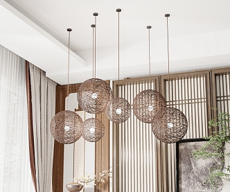 Rattan chandelier combination 3d model