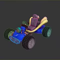 Blue Go Kart With Gold Accents Gray Seats Black Tires And Reflective Finish