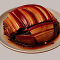 Braised Pork Belly Slices With Red And White Layers On White Plate