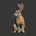 Orange Brown Rabbit Figurine With Large Ears Whiskers Sitting On Shiny Black Background