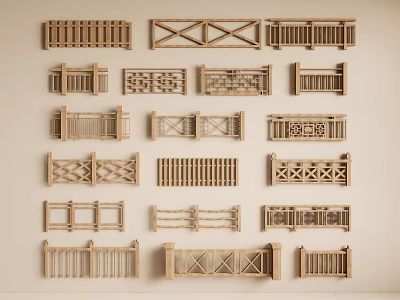Various Wooden Railing Designs Showcased in Different Patterns and Styles 3d model
