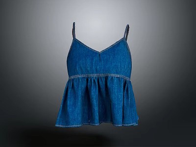 Blue Denim Sleeveless Camisole With V Neck And Ruffled Hem Style 3d model