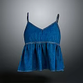 Blue Denim Sleeveless Camisole With V Neck And Ruffled Hem Style