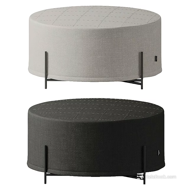 Modern Round Ottoman In Light And Dark Gray Fabric With Metal Legs 3d model 