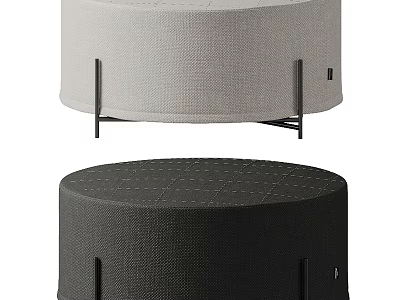 Modern Round Ottoman In Light And Dark Gray Fabric With Metal Legs 3d model