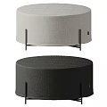Modern Round Ottoman In Light And Dark Gray Fabric With Metal Legs