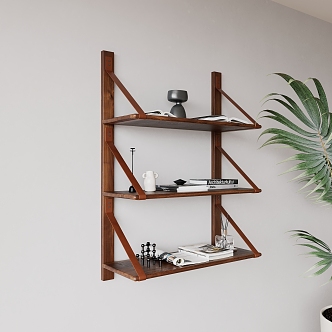 Modern Wall Storage Rack Solid Wood Leather Partition Decorative Shelf Bookshelf 3d model