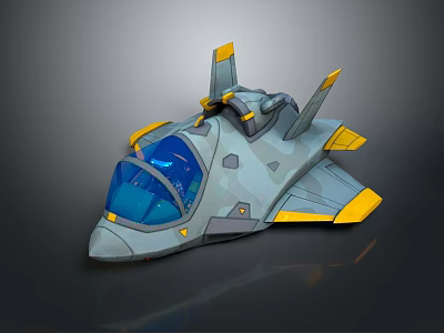 Futuristic Sci Fi Aircraft 3D Model With Gray Yellow Blue Colors Transparent Cockpit And Streamlined Wings 3d model