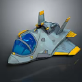 Futuristic Sci Fi Aircraft 3D Model With Gray Yellow Blue Colors Transparent Cockpit And Streamlined Wings
