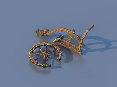 Handcrafted Wooden Cart Parts With Decorative Green Accent Wheel And Frame 3d model