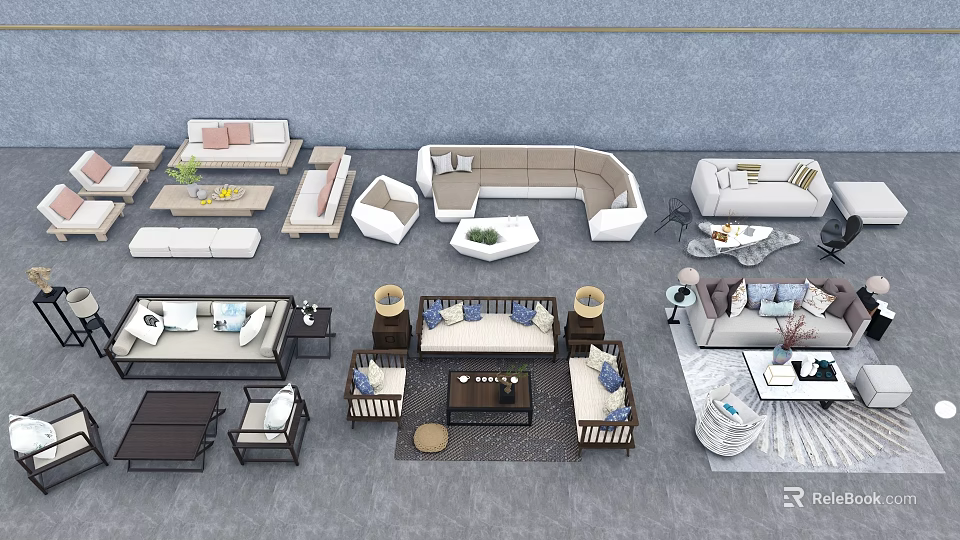 Modern Stylish Sofa Coffee Table Combinations With Various Designs And Decor Details 3d model