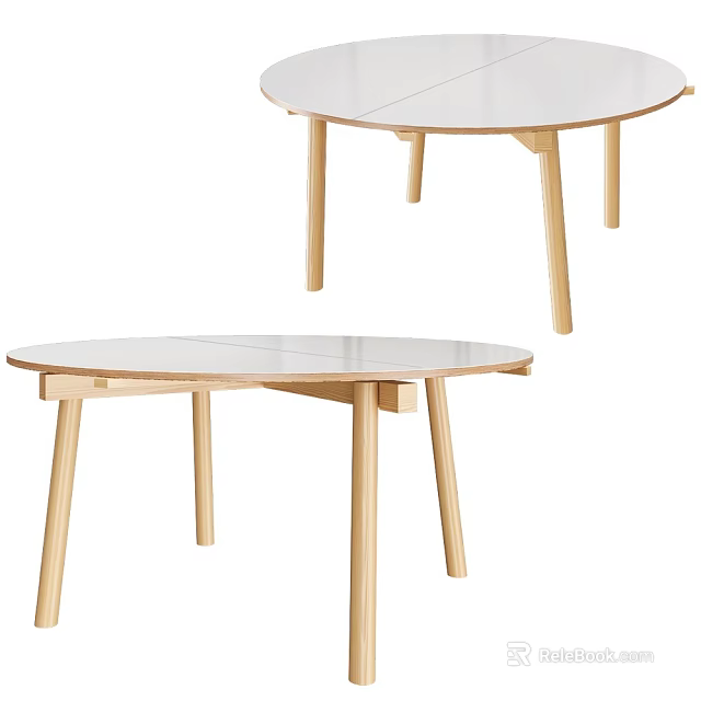 Modern Round Dining Table With Light Wood Legs And Smooth Surface Design 3d model