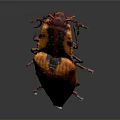 Orange Beetle Insect With Striped Exoskeleton And Antennae On Gray Surface