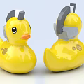 Yellow Rubber Duck Doll with Gray Helmet Headphones and Decorative Buttons Design