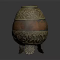 Elegant Vase With Carved Floral Patterns Orange Beige Design And Footed Base