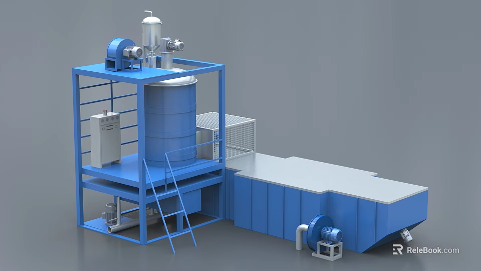 Industrial Equipment With Blue Frame Cylindrical Tank Ladder Control Panel And Pipes 3d model 