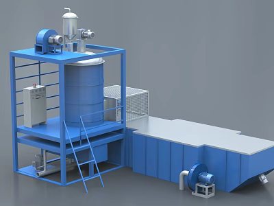 Industrial Equipment With Blue Frame Cylindrical Tank Ladder Control Panel And Pipes 3d model