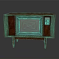 Vintage Electronic TV Set With Wooden Cabinet Screen And Control Knobs