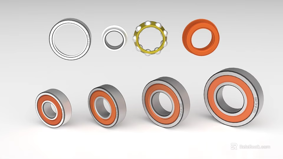 Various Types Of Bearings With Ball Components And Colorful Rings In Various Sizes 3d model 