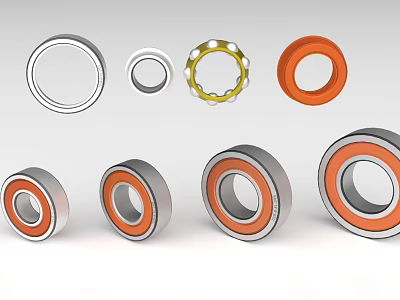 Various Types Of Bearings With Ball Components And Colorful Rings In Various Sizes 3d model