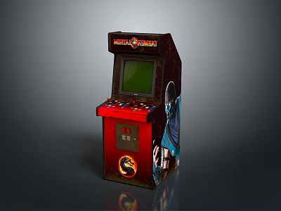 Classic Arcade Machine Featuring Mortal Kombat Game With Red Black Design And Green Screen 3d model
