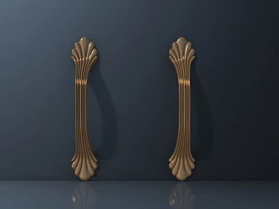 Pair of Golden Decorative Door Handles With Ornate Design And Shiny Surface 3d model