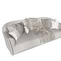 Cozy Light Beige Multi person Sofa with Multiple Cushions and Tassel Throw Blanket 3d model