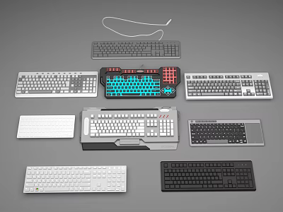 Different Types of Computer Keyboards Featuring Backlit Mechanical and Standard Designs 3d model