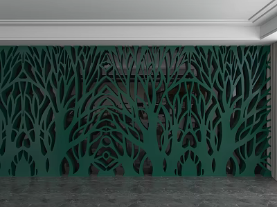 Green Laser Cut Tree Pattern Background Wall For Modern Interior Decor 3d model