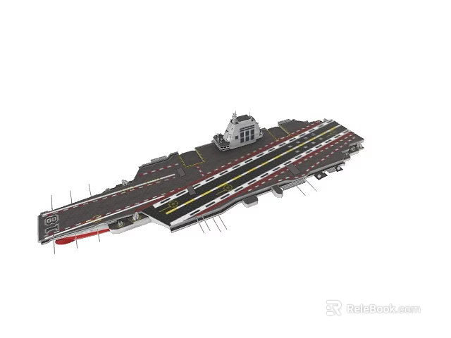 Large Aircraft Carrier With Extended Flight Deck And Command Tower Features 3d model 