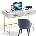 Modern Desk With Gold Legs Drawers Laptop Phone Headphones Notebook