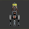 Mechanical Robot Character With Yellow Helmet And Gray Orange Mechanical Legs