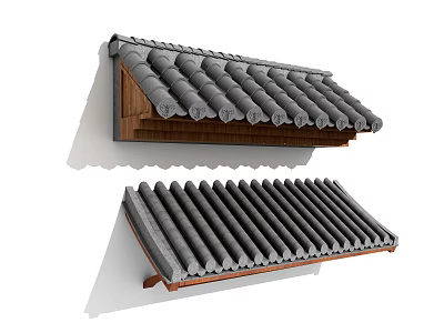 Traditional Style Awning With Gray Tile Roof And Wooden Frame Design 3d model