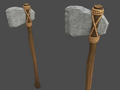 Handcrafted Stone Axe Hardware Tools With Wooden Handle And Rope Wrapping Detail 3d model