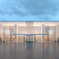 Bright Modern Hotel Lobby With Glass Facade Columns Interior And Sofa
