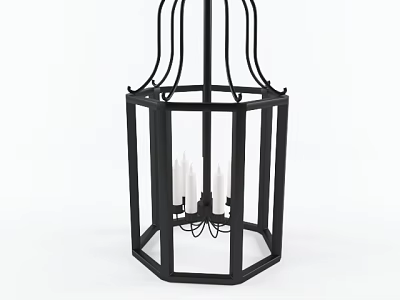 Modern Black Metal Chandelier With Hexagonal Frame And Candle Style Bulbs For Interior 3d model