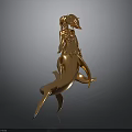 Golden Statue Of Female Figure Riding Shark Decorative Art Piece