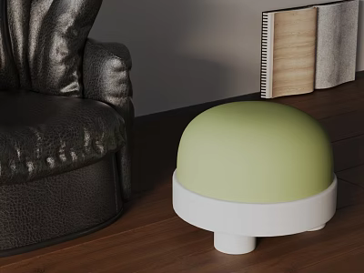 Modern Side Table With Green Dome Top White Base Near Black Leather Sofa Wooden Floor 3d model