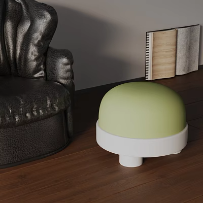 Modern Side Table With Green Dome Top White Base Near Black Leather Sofa Wooden Floor 3d model