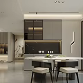 Modern Living Dining Room Interior with Sofa Coffee Table TV Wall Circular Mirror and Lighting