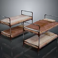 Set of Two Sturdy Bunk Beds With Metal Frames Brown Mattresses And Pillows