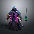 Mystical Dark Hooded Character With Purple Robe And Glowing Magic Lantern Design
